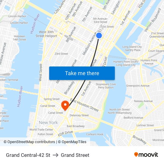 Grand Central-42 St to Grand Street map