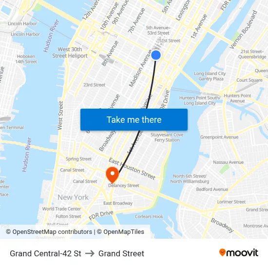 Grand Central-42 St to Grand Street map