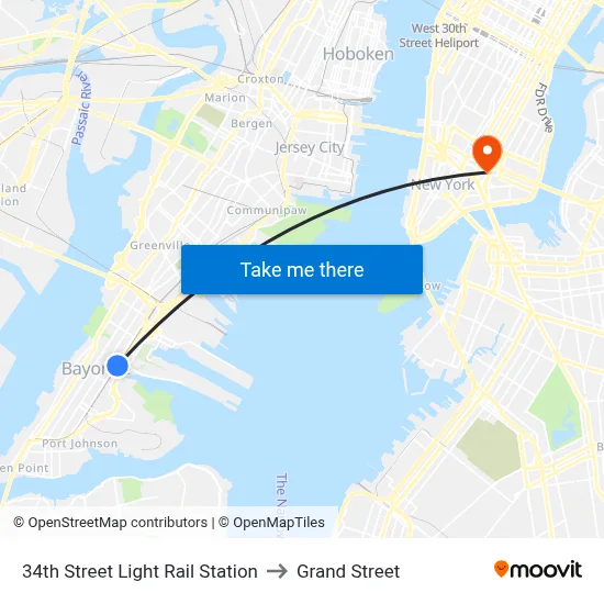 34th Street Light Rail Station to Grand Street map