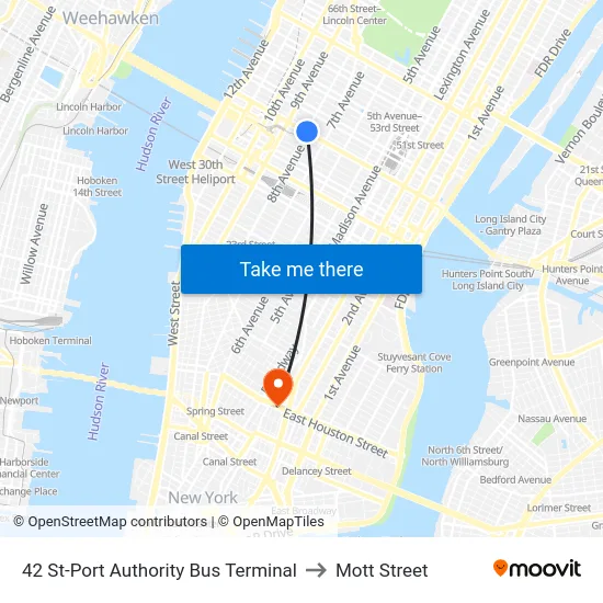 42 St-Port Authority Bus Terminal to Mott Street map