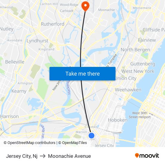 Jersey City, Nj to Moonachie Avenue map