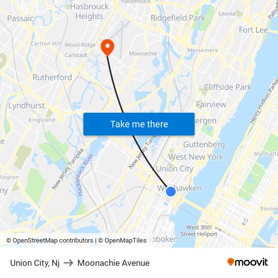 Union City, Nj to Moonachie Avenue map