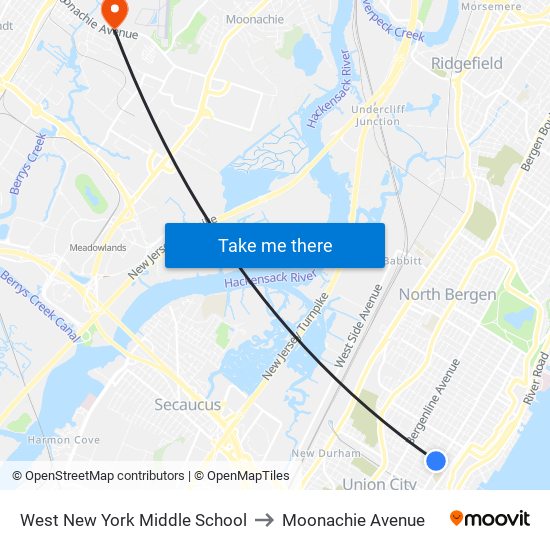 West New York Middle School to Moonachie Avenue map