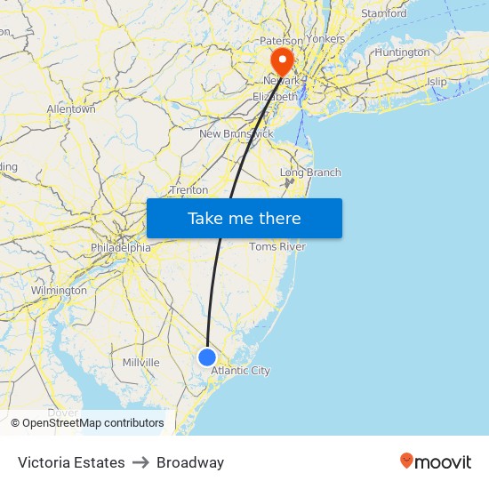 Victoria Estates to Broadway map