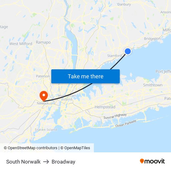South Norwalk to Broadway map