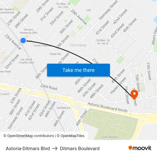 Astoria-Ditmars Blvd to Ditmars Boulevard map