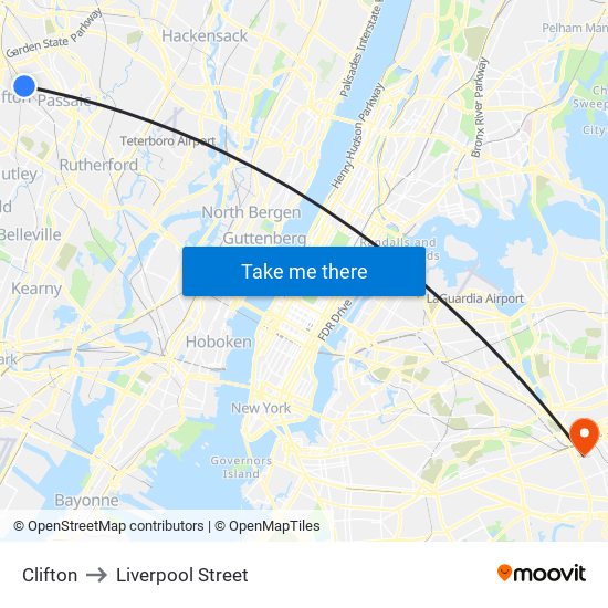 Clifton to Liverpool Street map