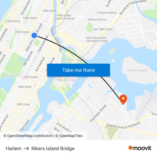 Harlem to Rikers Island Bridge map