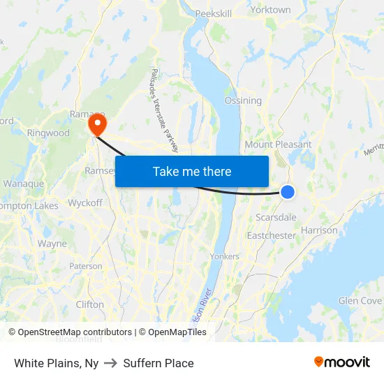 White Plains to Suffern Place map
