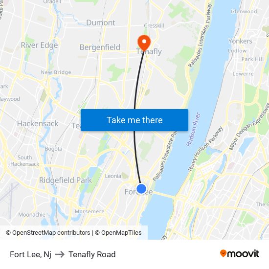 Fort Lee, Nj to Tenafly Road map