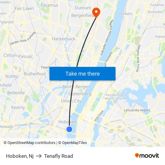 Hoboken, Nj to Tenafly Road map