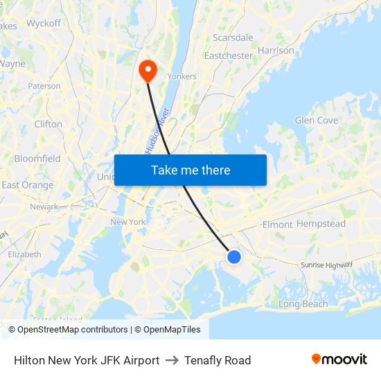 Hilton New York JFK Airport to Tenafly Road map