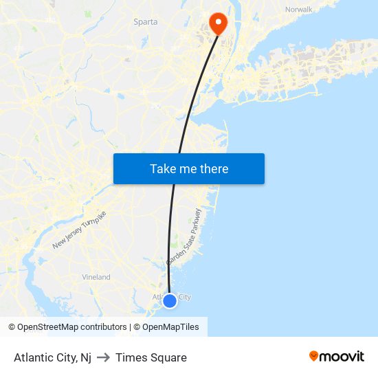 Atlantic City, Nj to Times Square map