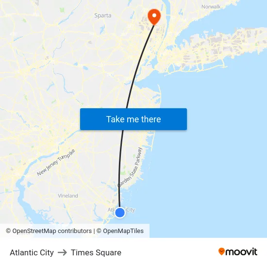 Atlantic City to Times Square map