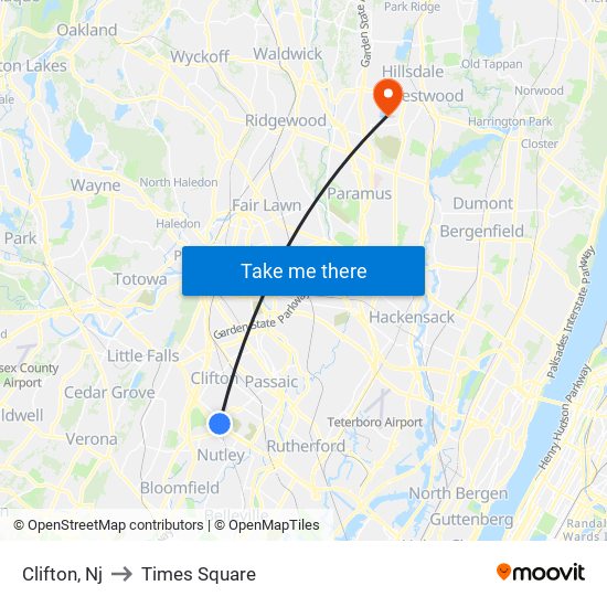 Clifton, Nj to Times Square map