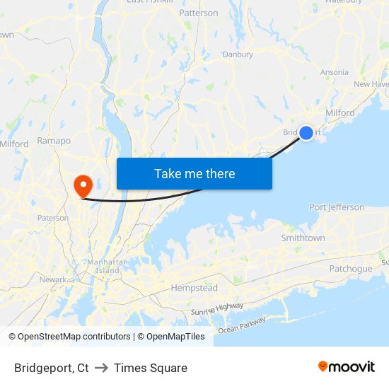 Bridgeport, Ct to Times Square map
