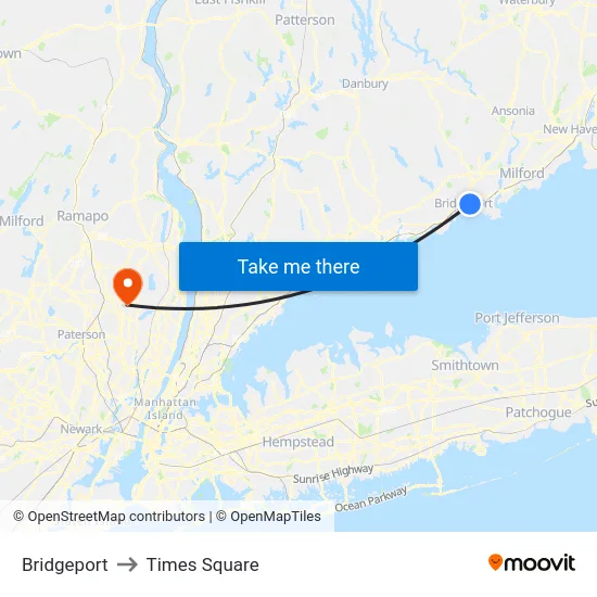 Bridgeport to Times Square map