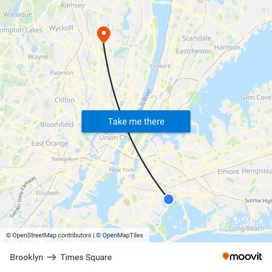 Brooklyn to Times Square map