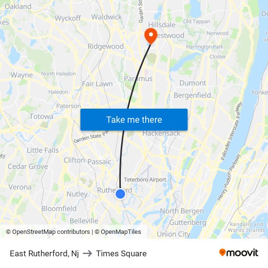 East Rutherford, Nj to Times Square map