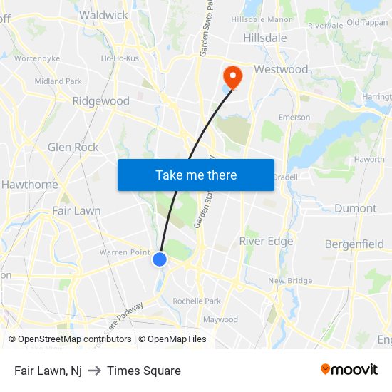 Fair Lawn, Nj to Times Square map