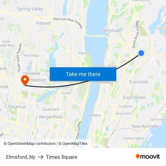 Elmsford, Ny to Times Square map