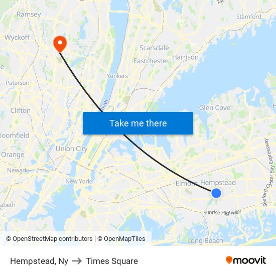 Hempstead, Ny to Times Square map
