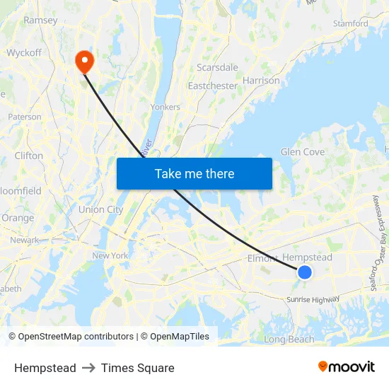 Hempstead to Times Square map