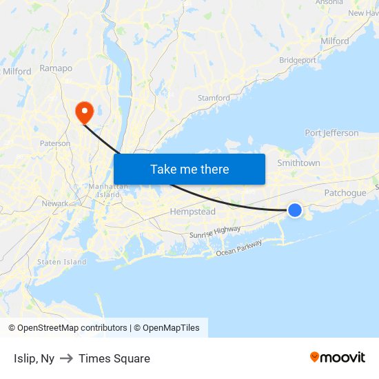 Islip, Ny to Times Square map