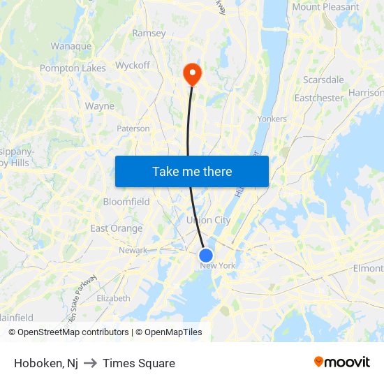 Hoboken, Nj to Times Square map