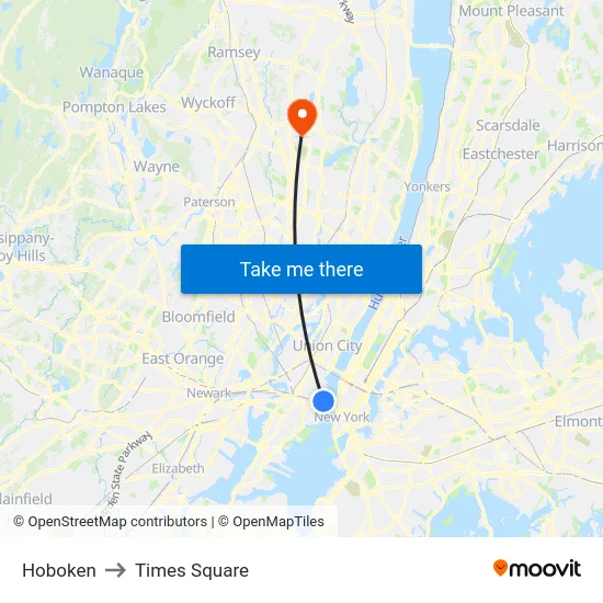 Hoboken to Times Square map