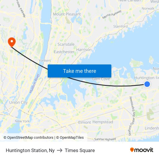 Huntington Station, Ny to Times Square map