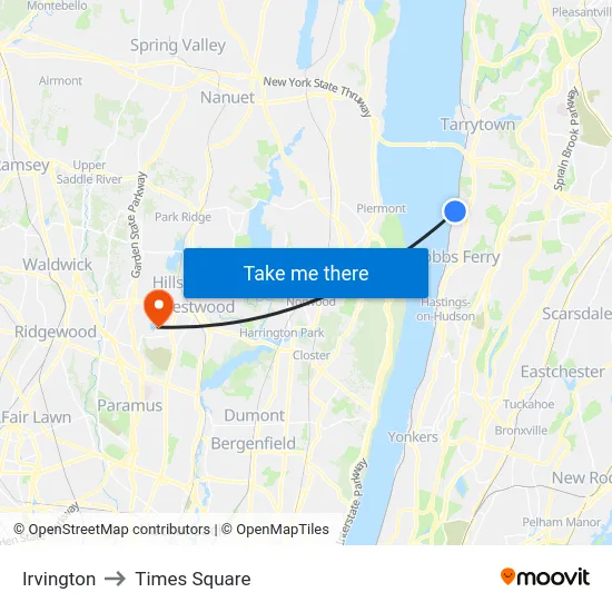 Irvington to Times Square map