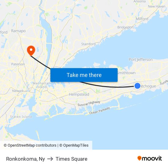 Ronkonkoma, Ny to Times Square map