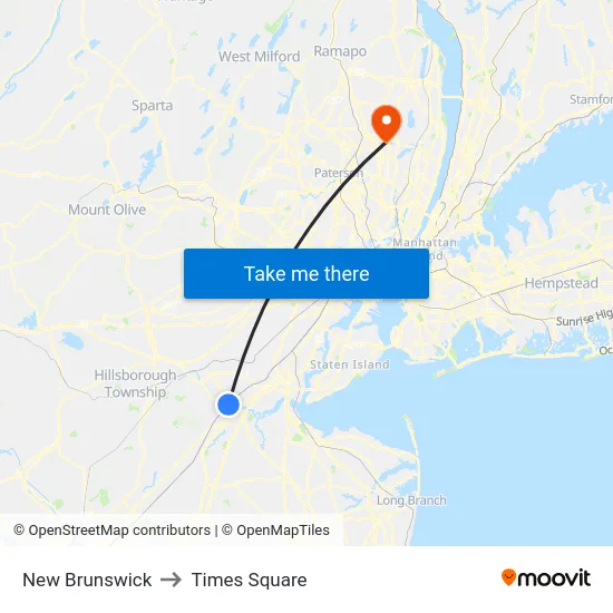 New Brunswick to Times Square map