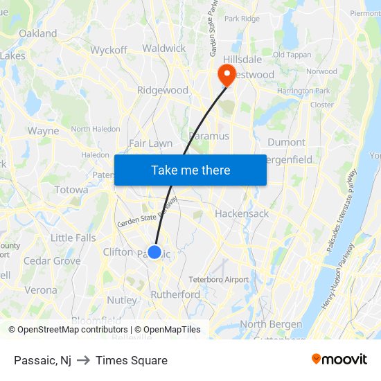 Passaic, Nj to Times Square map