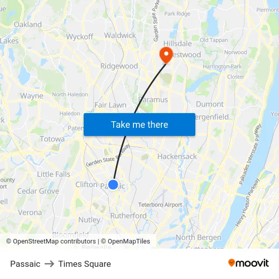 Passaic to Times Square map