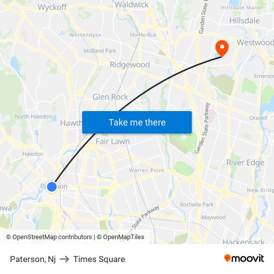 Paterson, Nj to Times Square map