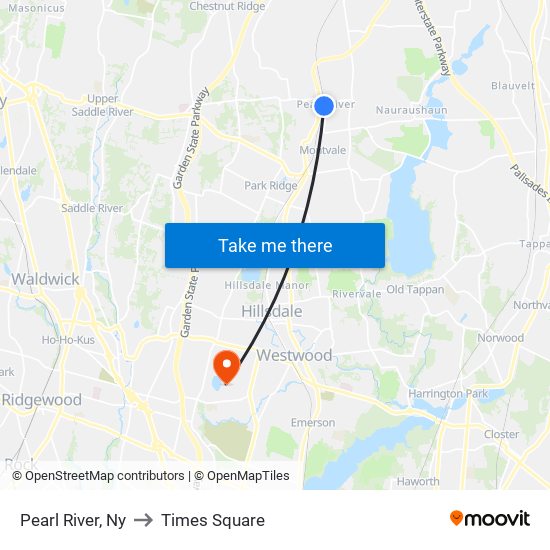 Pearl River, Ny to Times Square map