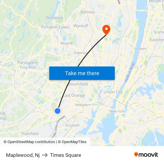 Maplewood, Nj to Times Square map