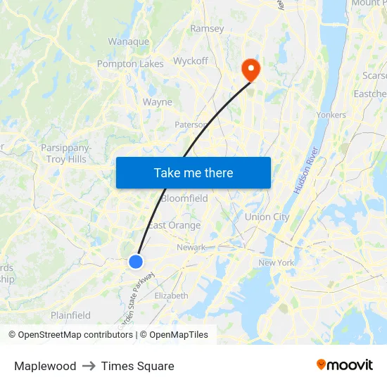 Maplewood to Times Square map