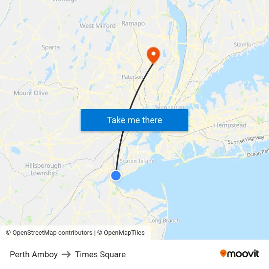 Perth Amboy to Times Square map
