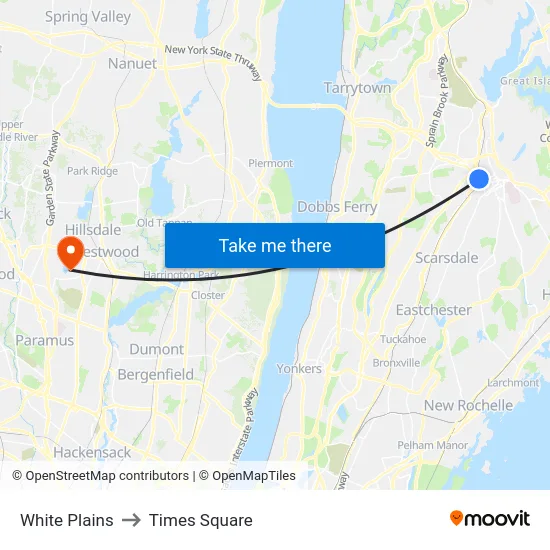 White Plains to Times Square map
