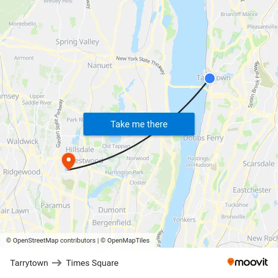 Tarrytown to Times Square map