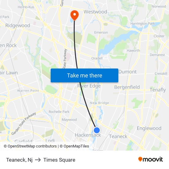 Teaneck, Nj to Times Square map