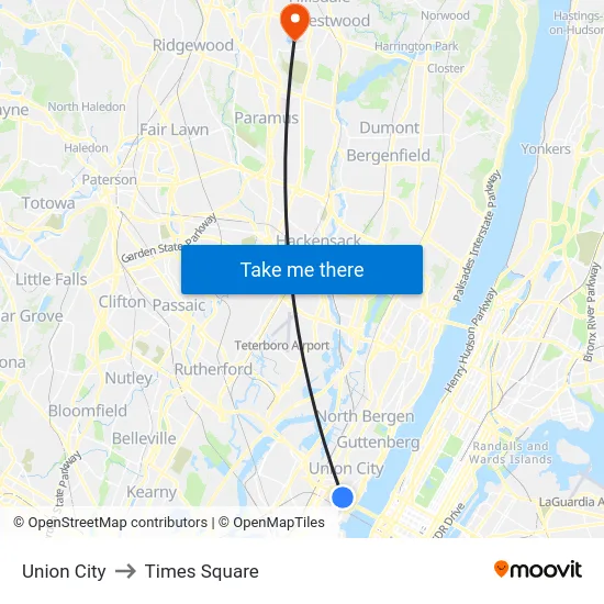 Union City to Times Square map