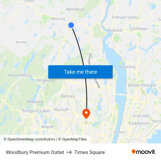 Woodbury Premium Outlet to Times Square map