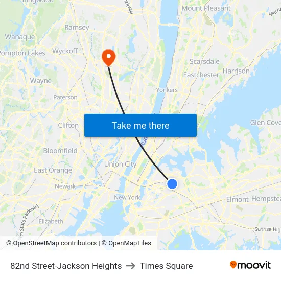 82nd Street-Jackson Heights to Times Square map