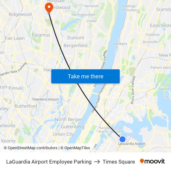 LaGuardia Airport Employee Parking to Times Square map