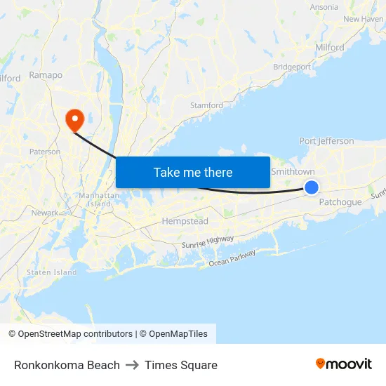 Ronkonkoma Beach to Times Square map