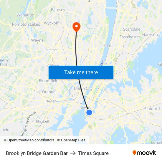 Brooklyn Bridge Garden Bar to Times Square map